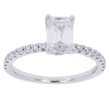 18ct White Gold 1.40ct Emerald and Brilliant Cut Lab Grown Diamond Solitaire Ring