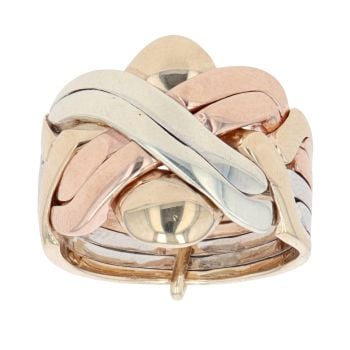 9ct Yellow, White And Rose Gold Six Piece Puzzle Ring