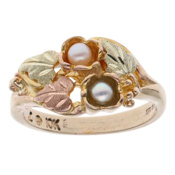 9ct Yellow and Rose Gold Pearl Leaf Patterned Ring