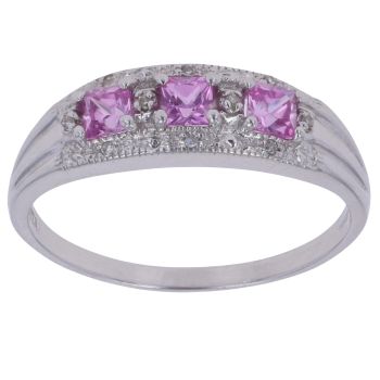 9ct White Gold 0.05ct Brilliant Cut Diamond and Sapphire Three Stone Ring