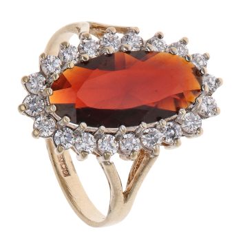 9ct Yellow Gold Cubic Zirconia and Garnet Cluster Ring