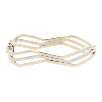 9ct Yellow And White Gold Three Row Wave Bangle