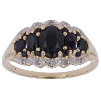 9ct Yellow Gold 0.05ct Diamond And Sapphire Cluster Ring