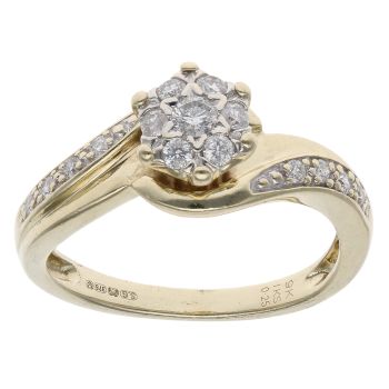 9ct Yellow Gold 0.25ct Brilliant Cut Diamond Cluster Ring