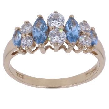 14ct Yellow Gold Cubic Zirconia and Blue Gemstone Cluster Ring