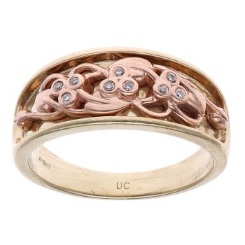 9ct Yellow and Rose Gold 0.05ct Diamond Vine Of Life Clogau Ring
