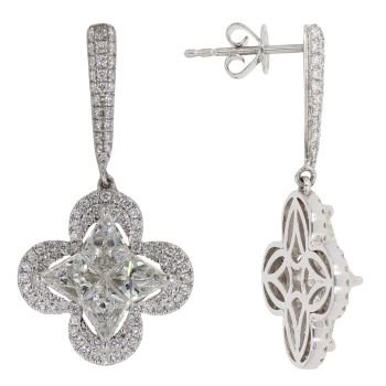 Platinum 2.83ct Star Pie And Brilliant Cut Diamond Clover Cluster Drop Earrings