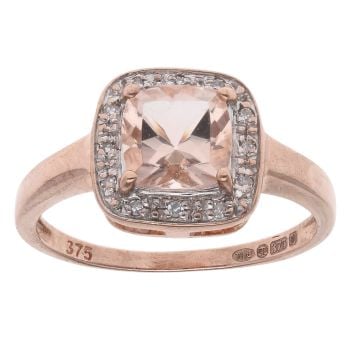 9ct Rose Gold 0.10ct Diamond And Morganite Cluster Ring
