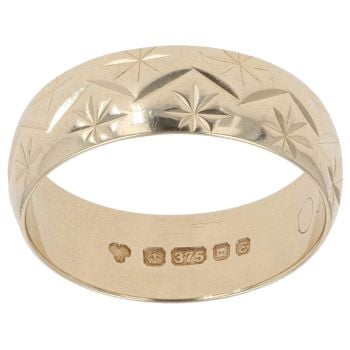9ct Yellow Gold Patterned 5.9mm Wedding Band