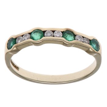 9ct Yellow Gold 0.15ct Diamond and Emerald Fancy Ring