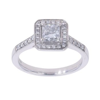 Platinum 0.85ct Princess And Brilliant Cut Diamond Cluster Ring
