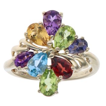 9ct Yellow Gold Multi Gemstone and Garnet Fancy Cluster Ring