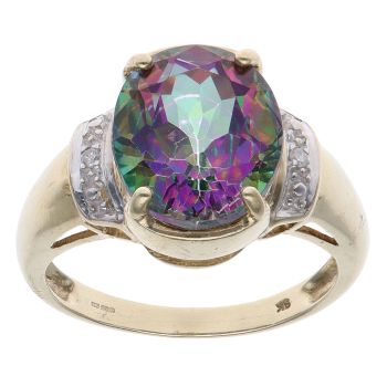 9ct Yelow Gold 0.02ct Brilliant Cut Diamond and Mystic Topaz Solitaire Ring