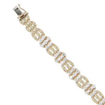 9ct Yellow Gold Cubic Zirconia Flower Bar Bracelet 7"