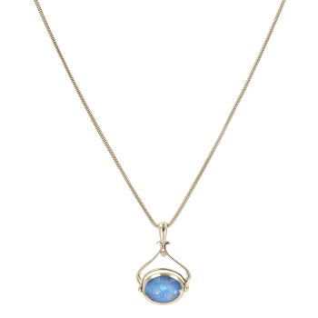 9ct Yellow Gold Blue and Black Fob Pendant and Chain 18"