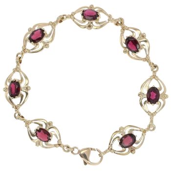 9ct Yellow Gold Garnet Bracelet 7"