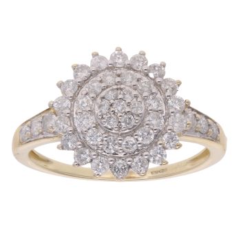 9ct Yellow Gold 1.00ct Diamond Cluster Ring