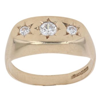 9ct Yellow Gold Cubic Zirconia Three Stone Signet Ring