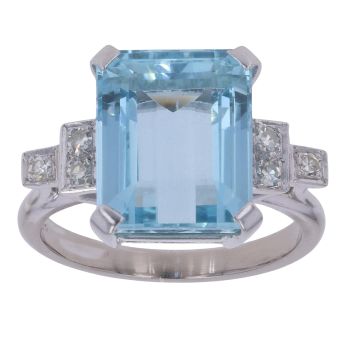 14ct White Gold 0.10ct Brilliant Cut Diamond and Aquamarine Ring