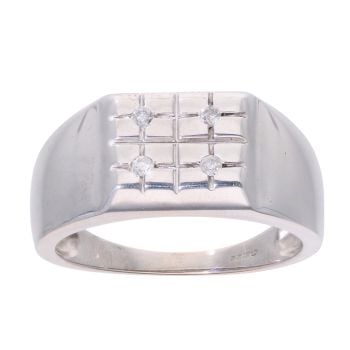 9ct White Gold 0.10ct Diamond Signet Ring