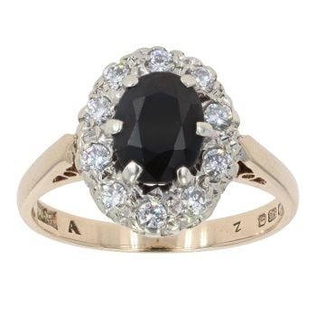 9ct Yellow Gold Cubic Zirconia and Blue Gemstone Cluster Ring