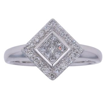 18ct White Gold Brilliant and Princess Cut Diamond Cluster Ring