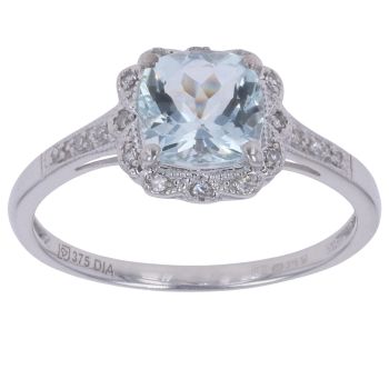 9ct White Gold 0.10ct Diamond and Aquamarine Ring