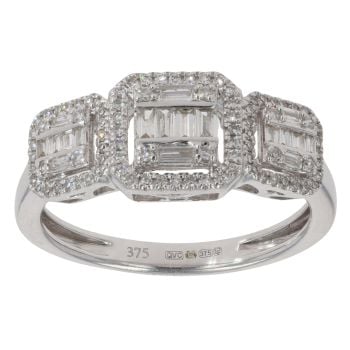 9ct White Gold 0.45ct Baguette And Brilliant Cut Diamond Cluster Ring