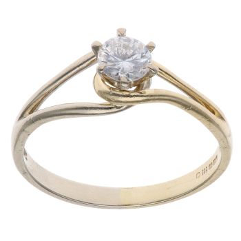 14ct Yellow and White Gold Cubic Zirconia Single Stone Ring