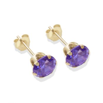 9ct Yellow Gold Amethyst Cubic Zirconia Stud Earrings 6mm