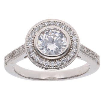 Silver Cubic Zirconia Halo Cluster Ring By Icesia