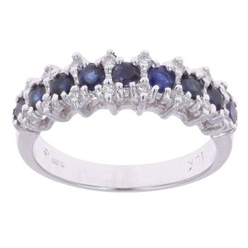 18ct White Gold 0.15ct Diamond And Sapphire Three Row Ring
