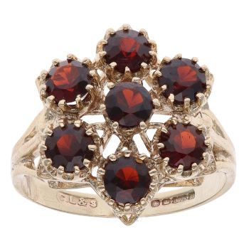 9ct Yellow Gold Garnet Flower Cluster Ring