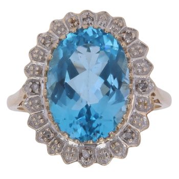 9ct Yellow Gold 0.05ct Diamond and Blue Topaz Cluster Ring