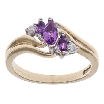 9ct Yellow Gold 0.05ct Diamond and Amethyst Three Stone Ring
