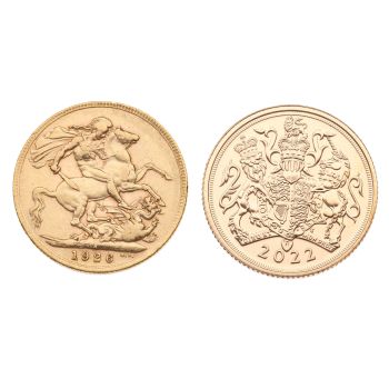 1926 & 2022 Elizabeth II Lifetime UK Full Sovereign Coin Set of 2 Proof Boxed