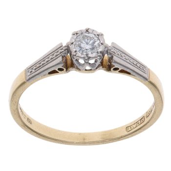 18ct Yellow Gold and Platinum 0.10ct Brilliant Cut Diamond Solitaire Ring