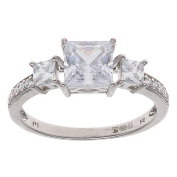 9ct White Gold Cubic Zirconia Three Stone Ring