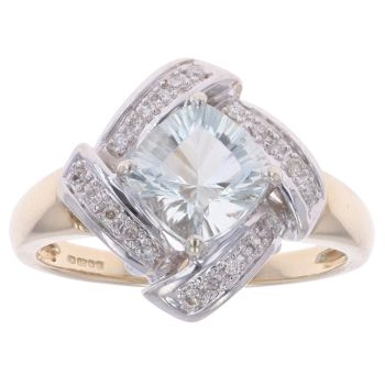 9ct Yellow Gold 0.10ct Diamond And Prasiolite Cluster Ring