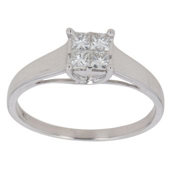 18ct White Gold 0.45ct Princess Cut Diamond Cluster Ring