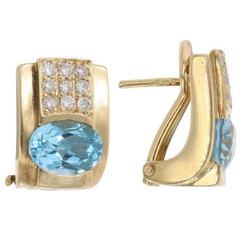18ct Yellow Gold 0.35ct Brilliant Cut Diamond and Blue Topaz Earrings