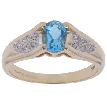9ct Yellow Gold 0.05ct Diamond and Blue Topaz Ring