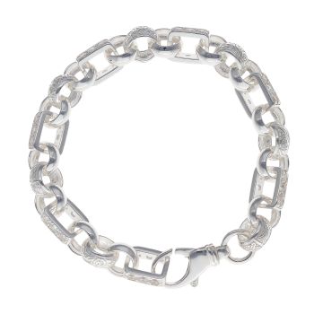 Silver Cubic Zirconia Patterned Belcher Bracelet 7.5"
