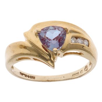 9ct Yellow Gold 0.05ct Brilliant Cut Diamond and Created Alexandrite Fancy Ring