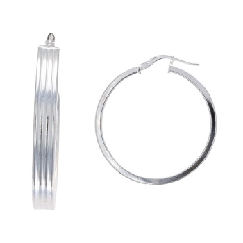 Silver Ribbed Hoop Earrings By Icesia