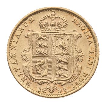 1892 Victoria Jubilee Head Shield UK Half Sovereign Coin