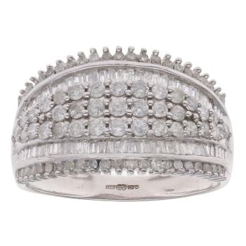 9ct White Gold 1.00ct Brilliant and Baguette Cut Diamond Fancy Ring