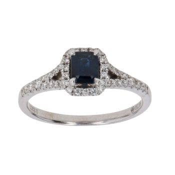 18ct White Gold 0.22ct Brilliant Cut Diamond and Sapphire Cluster Ring