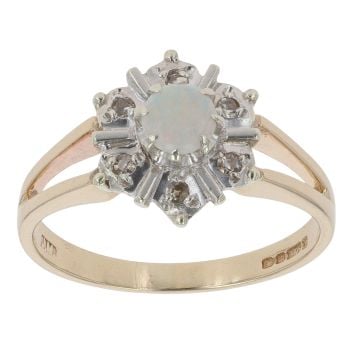 9ct Yellow Gold 0.05ct Diamond And Opal Cluster Ring