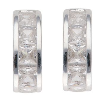 Silver Cubic Zirconia Half Huggies Earrings